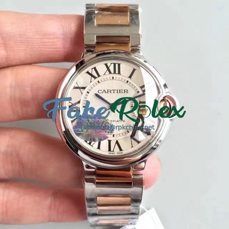 Replica Ballon Bleu De Cartier Ladies W6920033 36MM V6 Stainless Steel & Rose Gold Silver Dial M9015