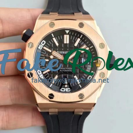 Replica Audemars Piguet Royal Oak Offshore Diver 15703 JF Rose Gold Black Dial Swiss 2824-2