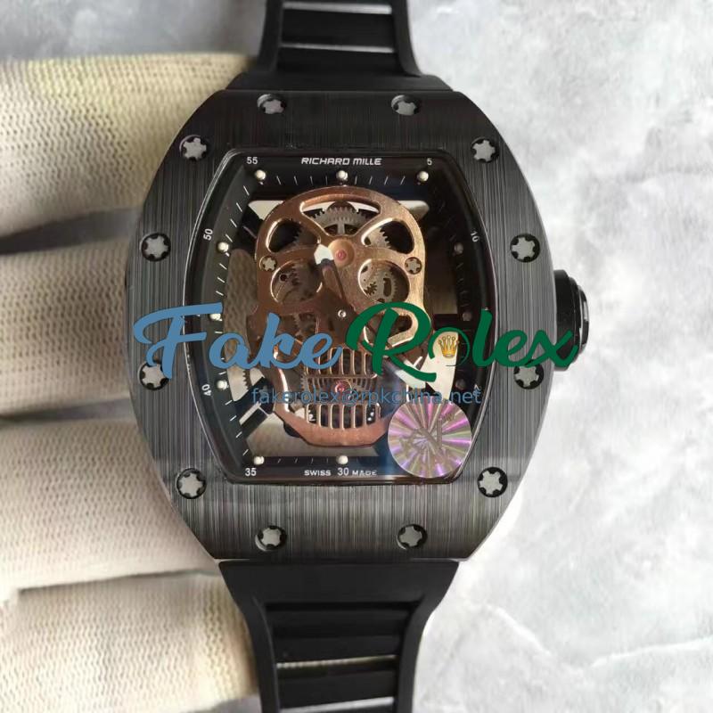 Replica Richard Mille RM052 KV Black Ceramic Gold Skull Dial M6T51