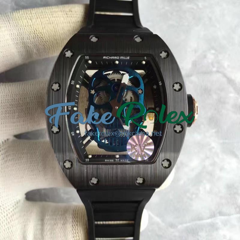 Replica Richard Mille RM052 KV Black Ceramic & Rose Gold Blue Skull Dial M6T51