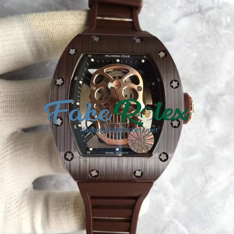 Replica Richard Mille RM052 KV Brown Ceramic & Rose Gold Gold Skull Dial M6T51