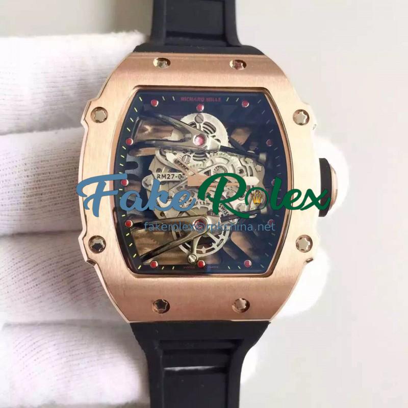 Replica Richard Mille RM27-02 Rose Gold Black & Skeleton Dial M9015