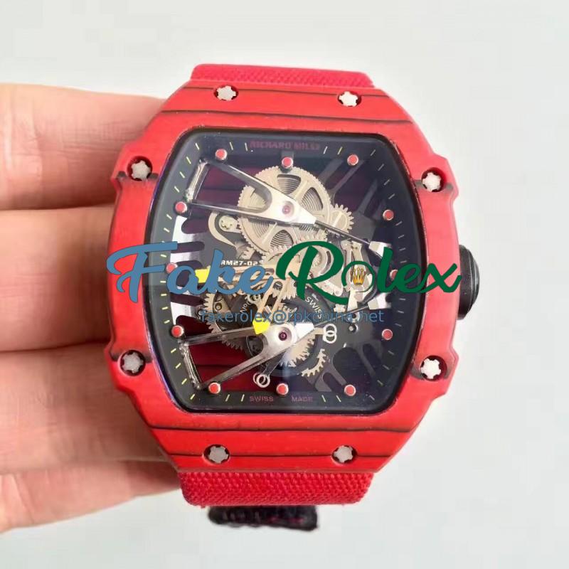 Replica Richard Mille RM27-02 KV Red Forged Carbon Black & Skeleton Dial M9015