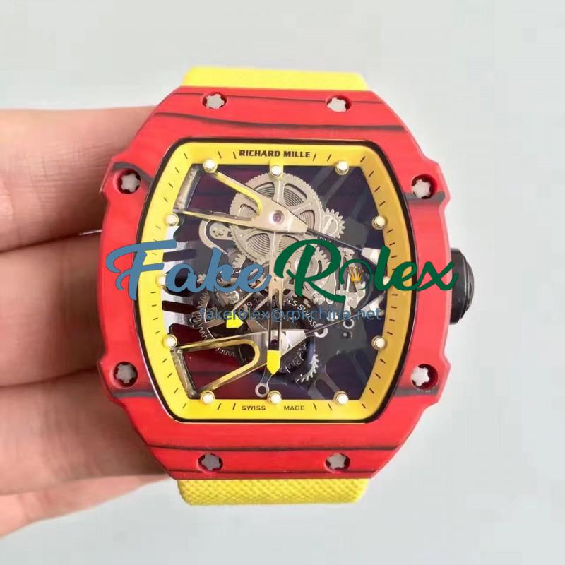 Replica Richard Mille RM27-02 KV Red Forged Carbon Yellow & Skeleton Dial M9015