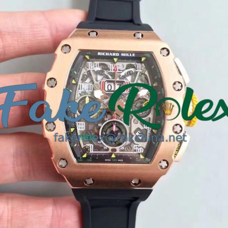 Replica Richard Mille RM011-03 KV V2 Rose Gold Black Skeleton Dial Swiss 7750