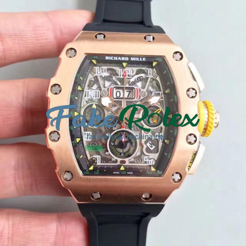 Replica Richard Mille RM011-03 KV V2 Rose Gold Black Skeleton Dial Swiss 7750