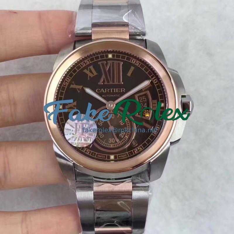 Replica Cartier Calibre de Cartier W7100036 42MM JF Stainless steel & Rose Gold Brown Dial Swiss Calibre 1904-PS MC