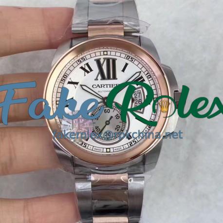 Replica Cartier Calibre de Cartier W7100036 42MM JF Stainless steel & Rose Gold White Dial Swiss Calibre 1904-PS MC