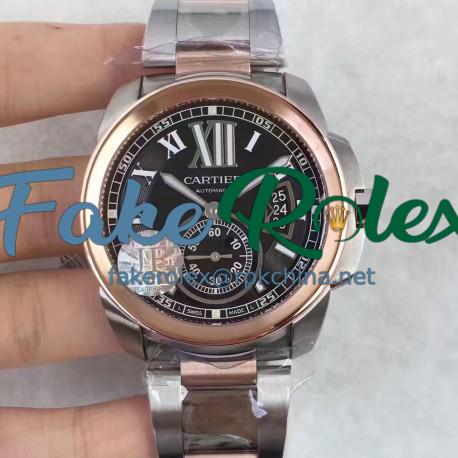 Replica Cartier Calibre de Cartier W7100036 42MM JF Stainless steel & Rose Gold Black Dial Swiss Calibre 1904-PS MC