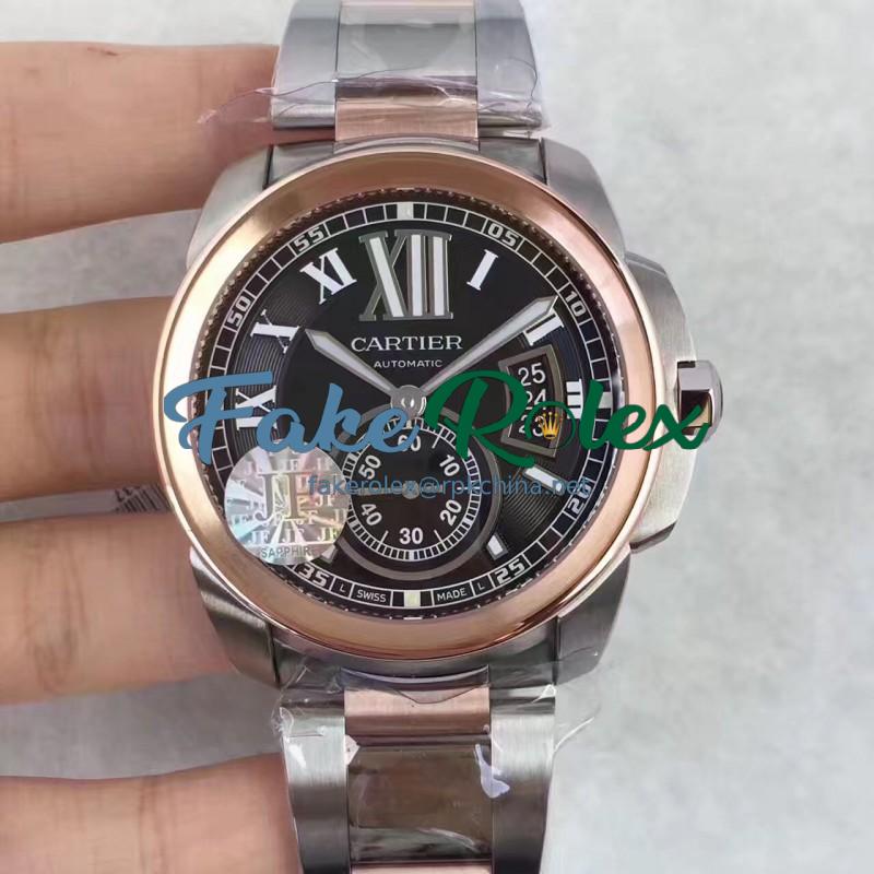 Replica Cartier Calibre de Cartier W7100036 42MM JF Stainless steel & Rose Gold Black Dial Swiss Calibre 1904-PS MC