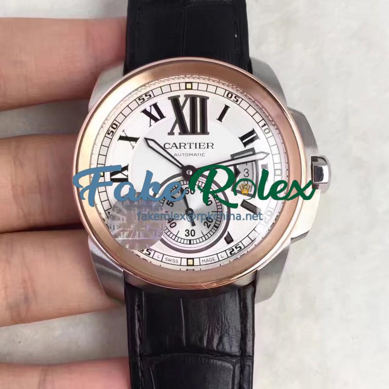 Replica Cartier Calibre de Cartier W7100039 42MM JF Stainless Steel & Rose Gold White Dial Swiss Calibre 1904-PS MC