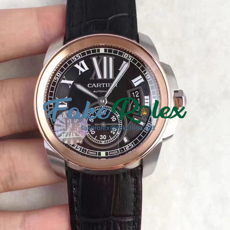 Replica Cartier Calibre de Cartier W7100039 42MM JF Stainless Steel & Rose Gold Black Dial Swiss Calibre 1904-PS MC