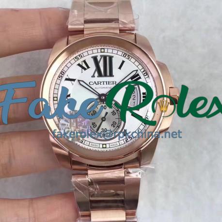 Replica Cartier Calibre de Cartier W7100018 42MM JF Rose Gold White Dial Swiss Calibre 1904-PS MC