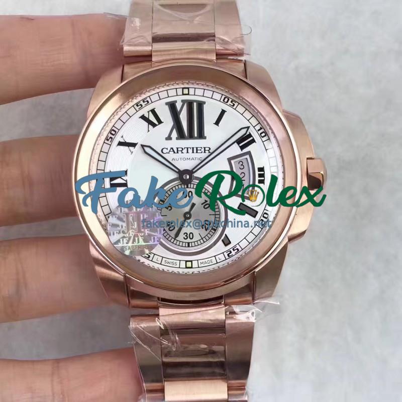 Replica Cartier Calibre de Cartier W7100018 42MM JF Rose Gold White Dial Swiss Calibre 1904-PS MC