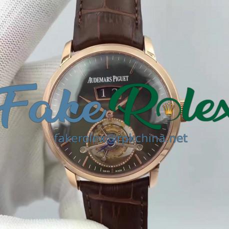 Replica Audemars Piguet Jules Audemars Tourbillon Grande Date 26559 TF Rose Gold Black Dial Swiss AP Caliber 2909