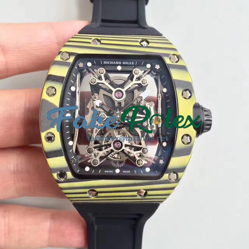 Replica Richard Mille RM50-27-01 NTPT KV Yellow Forged Carbon Black & Skeleton Dial M9015