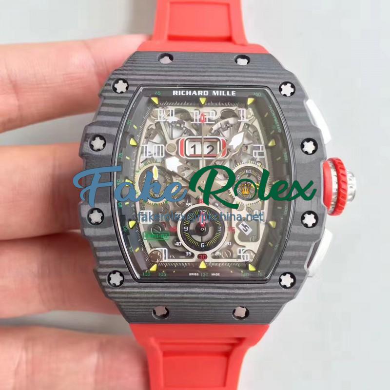 Replica Richard Mille RM011-03 Flyback Chronograph KV Forged Carbon Black Skeleton Dial Swiss 7750