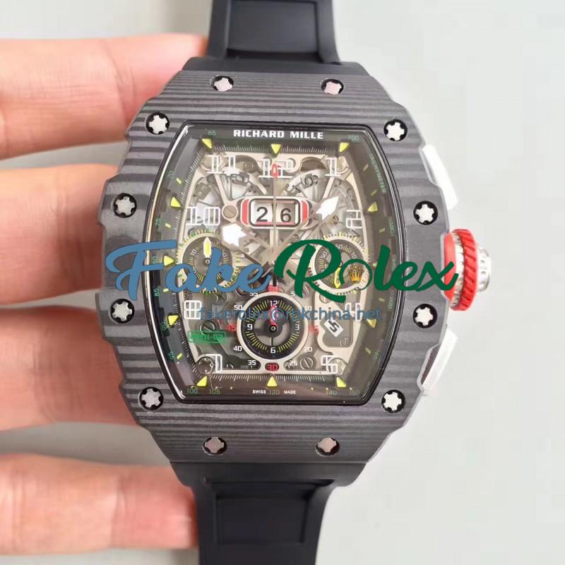 Replica Richard Mille RM011-03 Flyback Chronograph KV Forged Carbon Black Skeleton Dial Swiss 7750