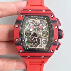 Replica Richard Mille RM011-03 Flyback Chronograph KV Red Forged Carbon Black Skeleton Dial Swiss 7750