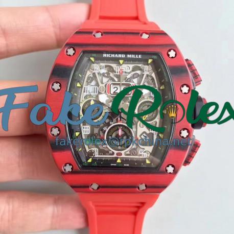 Replica Richard Mille RM011-03 Flyback Chronograph KV Red Forged Carbon Black Skeleton Dial Swiss 7750