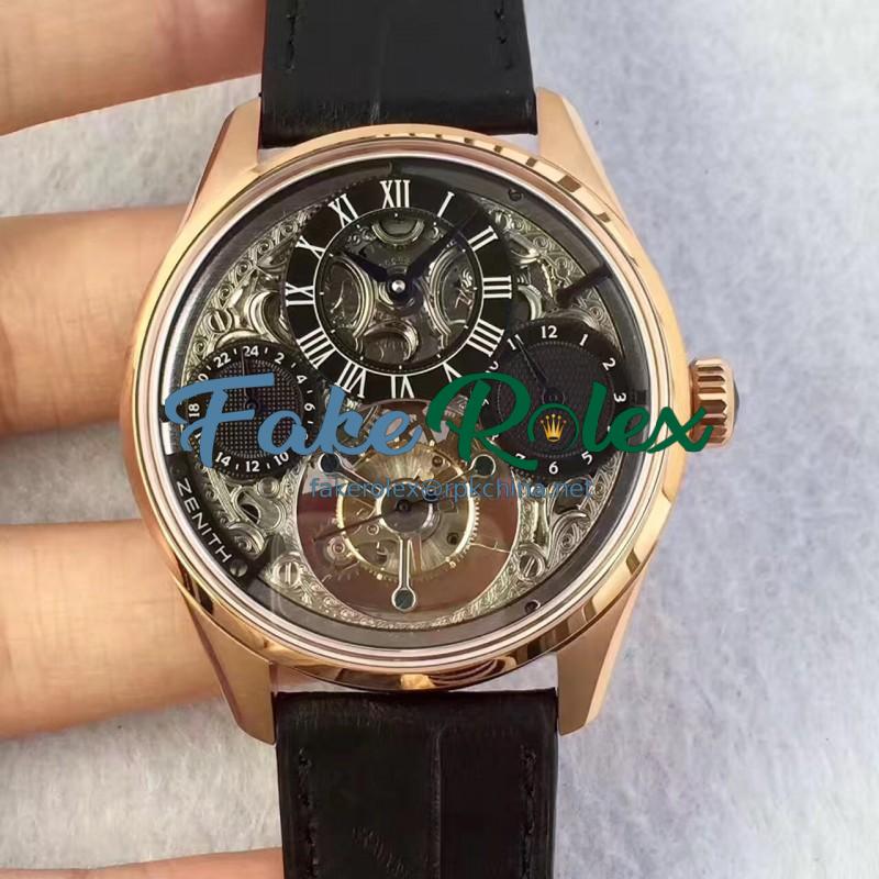 Replica Zenith El Primero Tourbillon BP Rose Gold Skeleton Dial Swiss Tourbillon