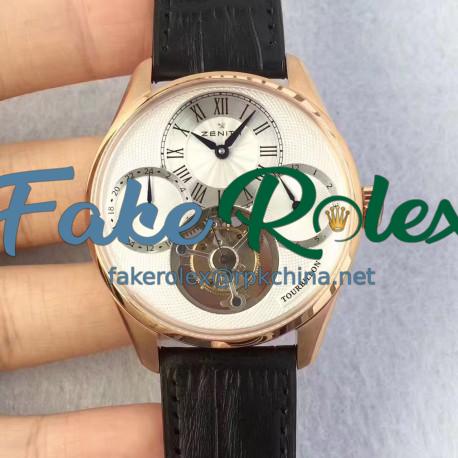 Replica Zenith El Primero Tourbillon BP Rose Gold White Dial Swiss Tourbillon