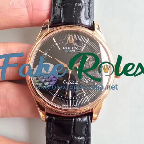 Replica Rolex Cellini Date 50515 VF Rose Gold Black Dial Swiss 3165