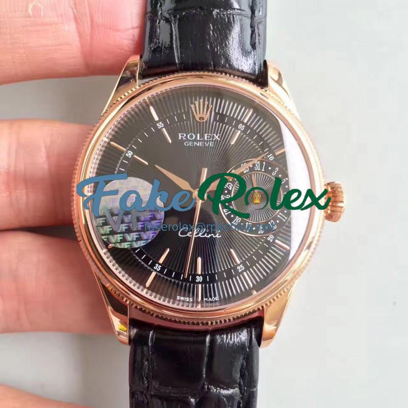 Replica Rolex Cellini Date 50515 VF Rose Gold Black Dial Swiss 3165