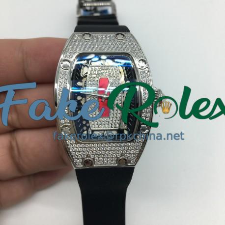 Replica Richard Mille RM07 Ladies Stainless Steel & Diamonds Red & Diamonds Dial M6T51