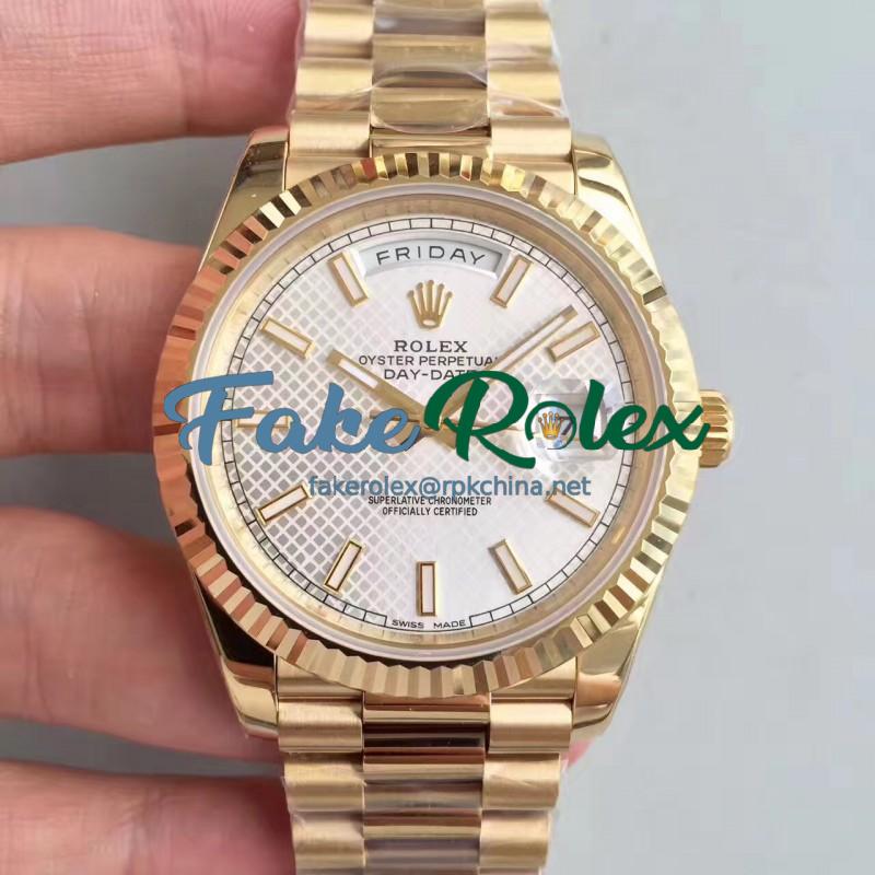 Replica Rolex Day-Date 40 228238 N Yellow Gold Silver Diagonal Dial Swiss 3255