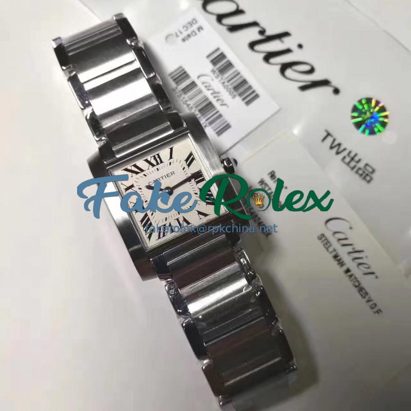 Replica Cartier Tank Francaise Ladies WSTA0005 25MM x 30.40MM TW Stainless Steel White Dial Swiss Quartz