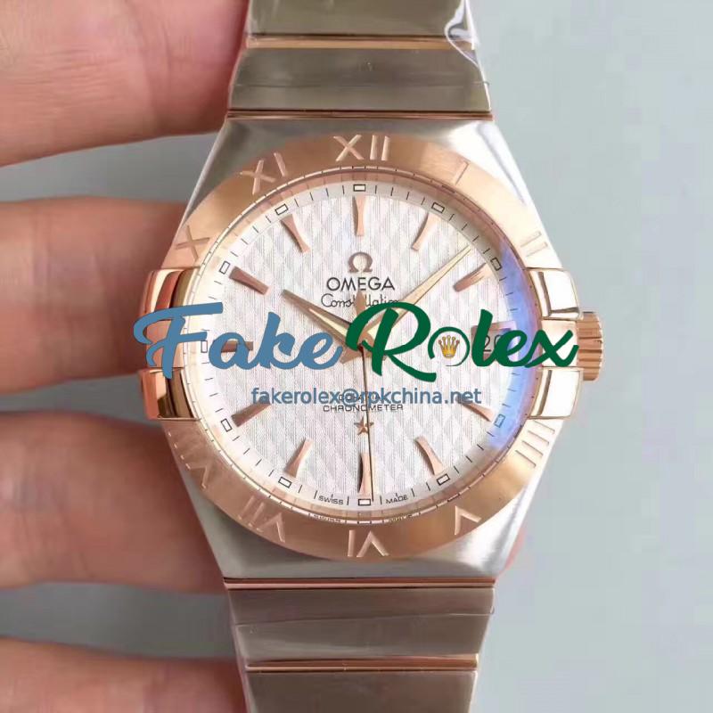 Replica Omega Constellation 123.20.38.21.02.008 38MM SSS Stainless Steel & Rose Gold White Dial Swiss 8500