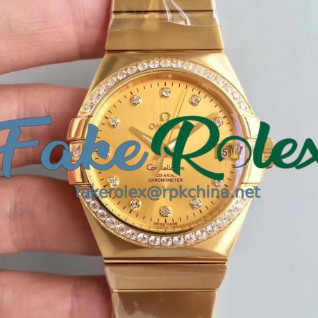 Replica Omega Constellation 123.55.38.21.58.001 38MM SSS Yellow Gold & Diamonds Champagne Dial Swiss 8500