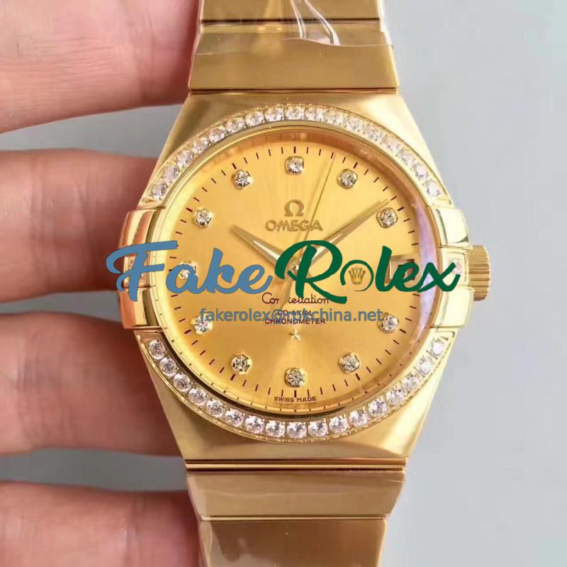 Replica Omega Constellation 123.55.38.21.58.001 38MM SSS Yellow Gold & Diamonds Champagne Dial Swiss 8500