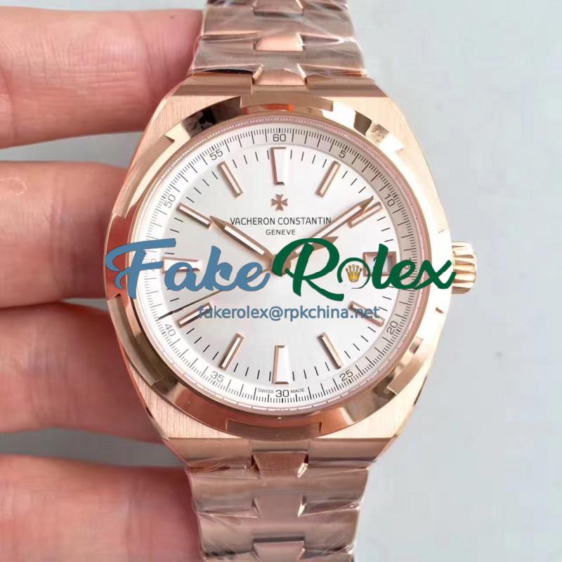 Replica Vacheron Constantin Overseas 47040 8F Rose Gold White Dial Swiss 5100