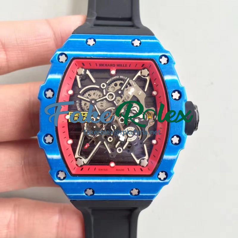 Replica Richard Mille RM35-01 Rafael Nadal KV Blue Forged Carbon Red & Skeleton Dial M6T51