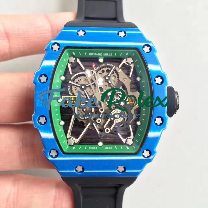 Replica Richard Mille RM35-01 Rafael Nadal KV Blue Forged Carbon Green & Skeleton Dial M6T51