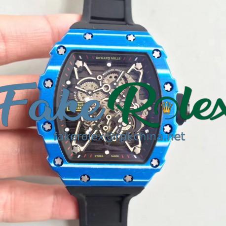 Replica Richard Mille RM35-01 Rafael Nadal KV Blue Forged Carbon Black & Skeleton Dial M6T51