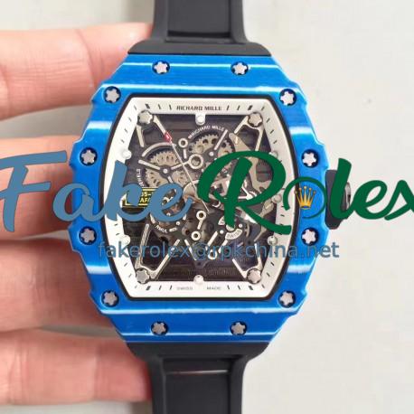 Replica Richard Mille RM35-01 Rafael Nadal KV Blue Forged Carbon White & Skeleton Dial M6T51