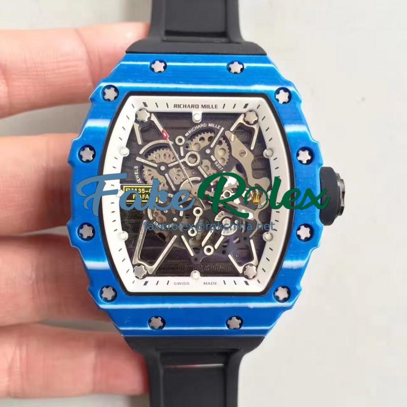 Replica Richard Mille RM35-01 Rafael Nadal KV Blue Forged Carbon White & Skeleton Dial M6T51