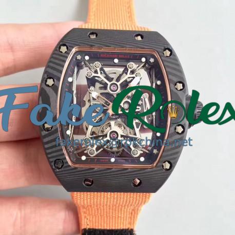 Replica Richard Mille RM50-27-01 NTPT KV Black Forged Carbon Black & Gold Skeleton Dial M9015