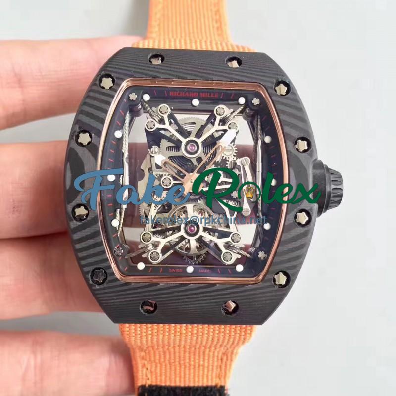 Replica Richard Mille RM50-27-01 NTPT KV Black Forged Carbon Black & Gold Skeleton Dial M9015