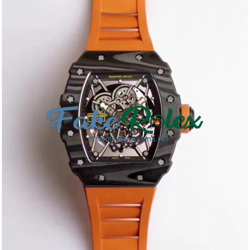 Replica Richard Mille RM35-02 Rafael Nadal KV Forged Carbon Black & Skeleton Dial M6T51