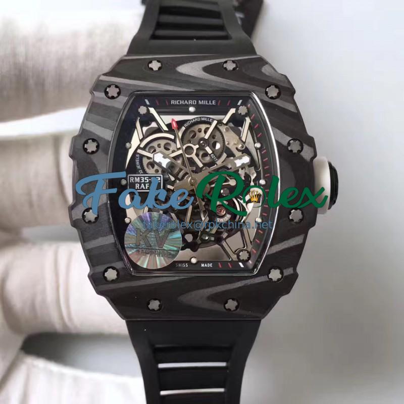 Replica Richard Mille RM35-02 Rafael Nadal Foundation KV Forged Carbon Black & Skeleton Dial M6T51