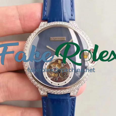 Replica Cartier Ladies Ballon Bleu Flying Tourbillon TF Stainless Steel & Diamonds Blue Dial Swiss 9452MC