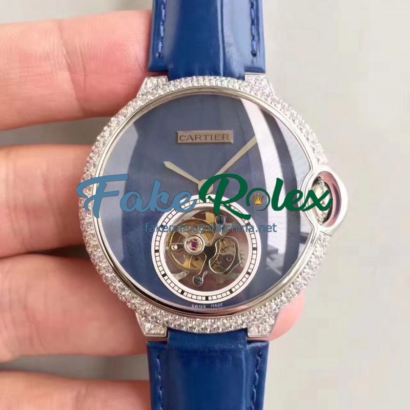 Replica Cartier Ladies Ballon Bleu Flying Tourbillon TF Stainless Steel & Diamonds Blue Dial Swiss 9452MC