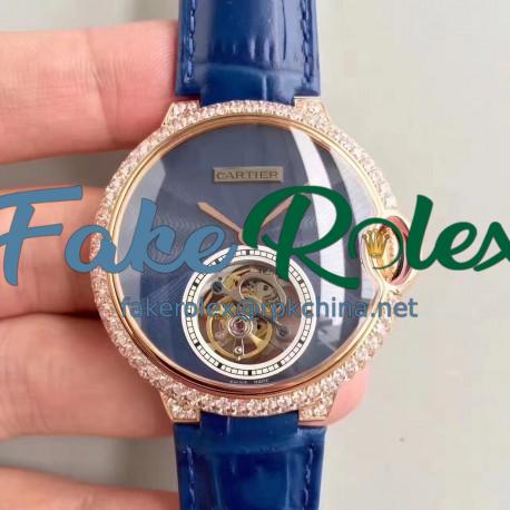 Replica Cartier Ladies Ballon Bleu Flying Tourbillon TF Rose Gold & Diamonds Blue Dial Swiss 9452MC