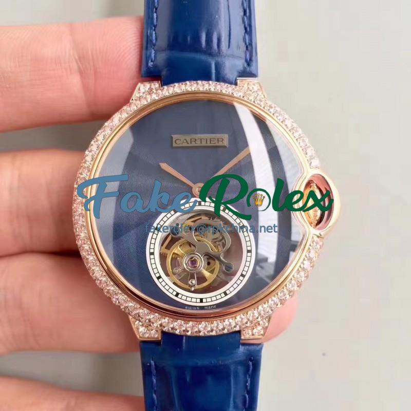 Replica Cartier Ladies Ballon Bleu Flying Tourbillon TF Rose Gold & Diamonds Blue Dial Swiss 9452MC