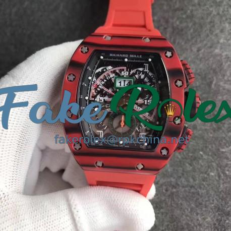 Replica Richard Mille RM011-01 Roberto Mancini Flyback Chronograph KV Red Forged Carbon Black Skeleton Dial Swiss 7750