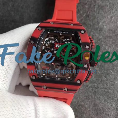 Replica Richard Mille RM011 Red QTPT Flyback Chronograph KV Red Forged Carbon Black Skeleton Dial Swiss 7750